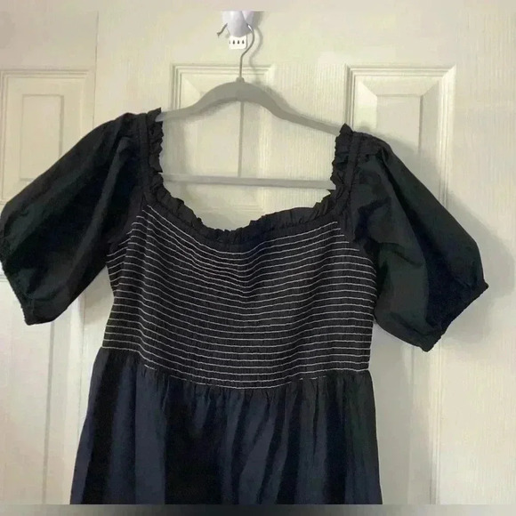 NWT  Old Navy Black midi Flowy Dress  XL Smocked Off the shoulder Puff Sleeve - Picture 4 of 11